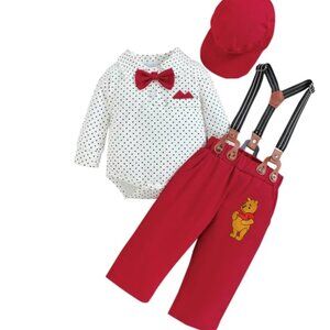 Winnie the Pooh Boy Outfit Smash Birthday Pooh Clothes Suspenders Hat